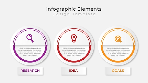 ビジネス プレゼンテーションの 3 つのステップを持つインフォ グラフィック デザイン テンプレート