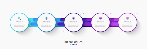 Modello di progettazione infografica con 5 opzioni o passaggi.