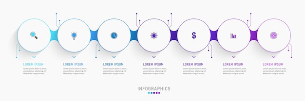 Modello di progettazione infografica con 7 opzioni o passaggi.