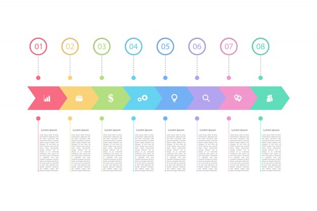 비즈니스, 교육 및 기술에 대 한 8 옵션 또는 단계 Infographic 디자인 서식 파일