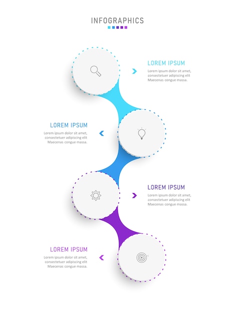 Modello di progettazione infografica con icone e 4 opzioni o passaggi.