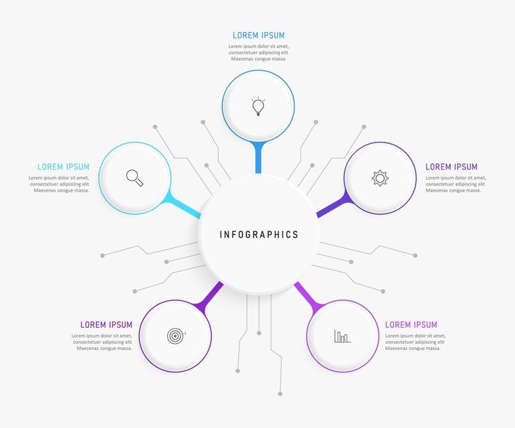 Infographic design template with icons and 5 options or steps.