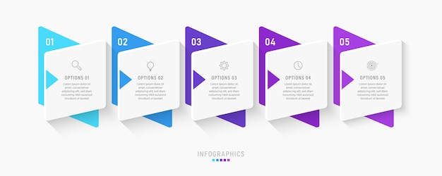 Infographic design template with icons and 5 options or steps.