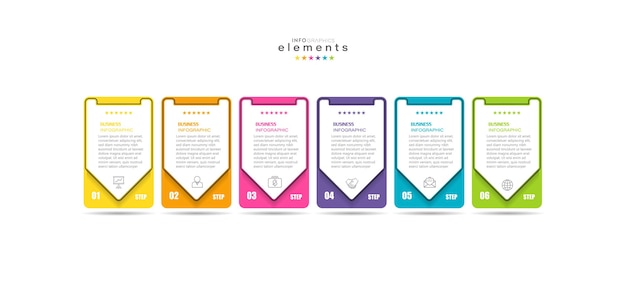 Infographic design template with icons and 6 options or steps.