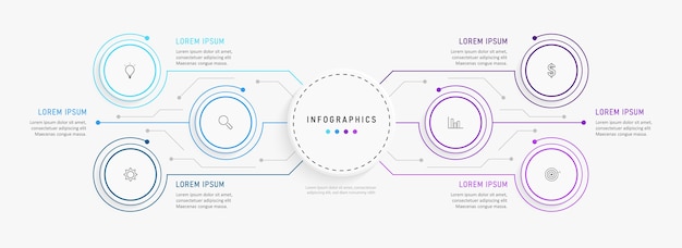 Modello di progettazione infografica con icone e 6 opzioni o passaggi.