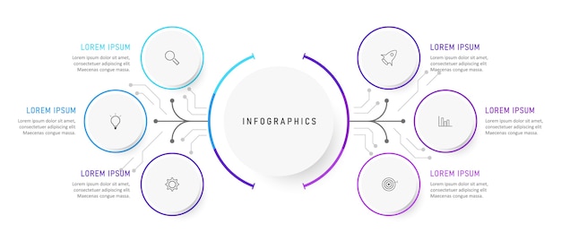 Modello di progettazione infografica con icone e 6 opzioni o passaggi.