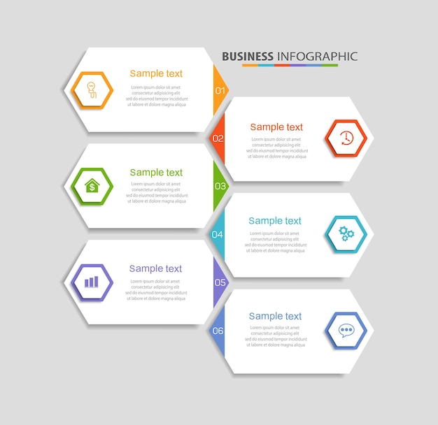 Infographic design template with icons and 6 options