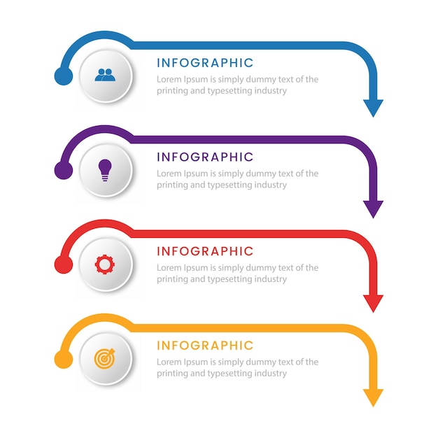 ベクトル アイコンと 4 つのオプションまたは手順を含むインフォ グラフィック デザイン テンプレート プロセス プレゼンテーション レイアウト バナーインフォ グラフに使用できます