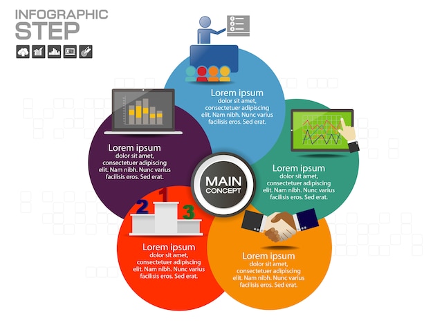 Modello di progettazione infografica con icone e opzioni