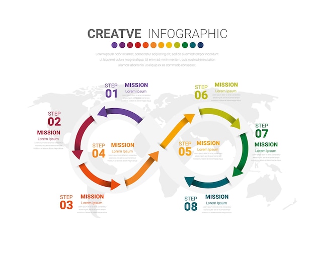 Infographic design template with numbers 8 option