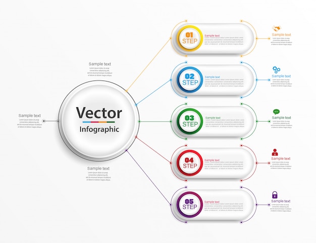 Modello di progettazione infografica con opzioni e 5 passaggi.