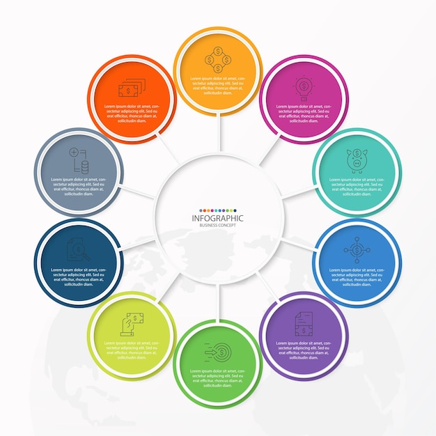 Infographic design template with thin line icons and 10 options, process or steps.