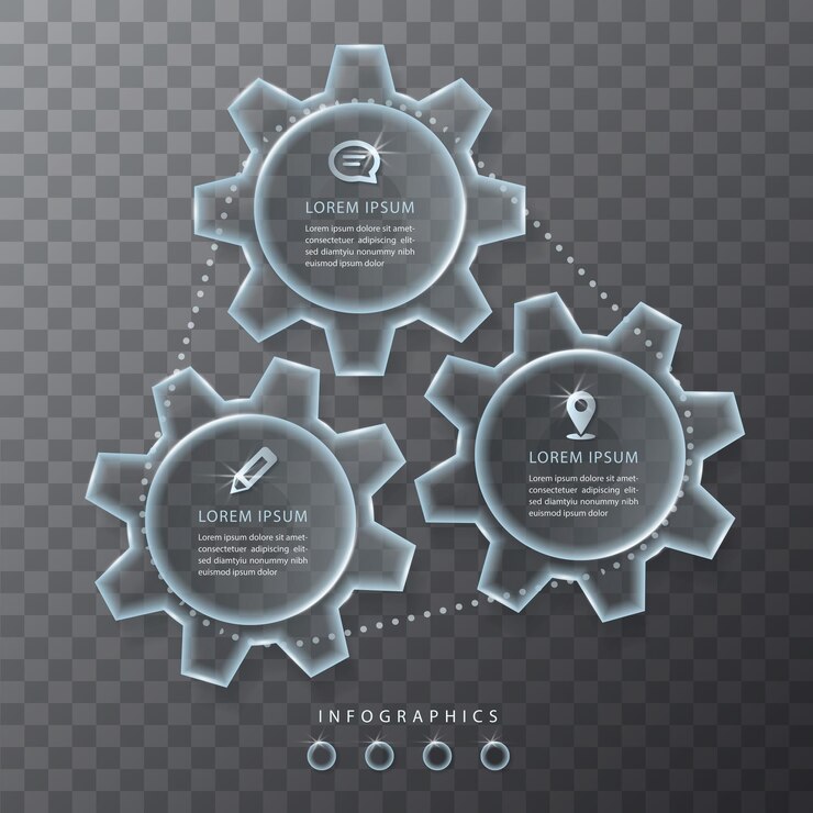 Vector infographic design transparent glass gear wheel and icons
