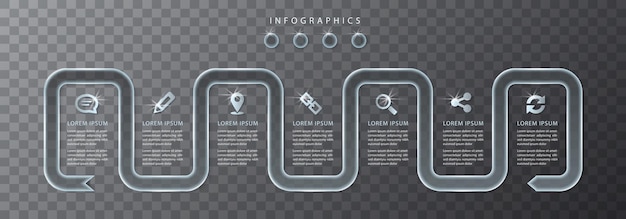 인포 그래픽 디자인 투명 유리 라벨 및 아이콘