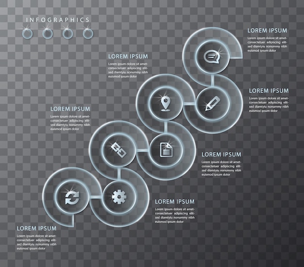 Инфографики дизайн прозрачное стекло круглая спиральная рамка этикетки и значки
