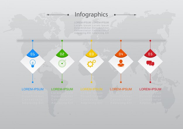 インフォグラフィックデザインベクトルビジネスコンセプトのステップやプロセスは、ワークフローのレイアウト、図、年次報告書、webデザインに使用できます。