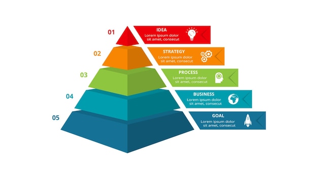 Icone di marketing e vettore di progettazione infografica per la presentazione del grafico del diagramma e il concetto di grafico rotondo con 5 opzioni