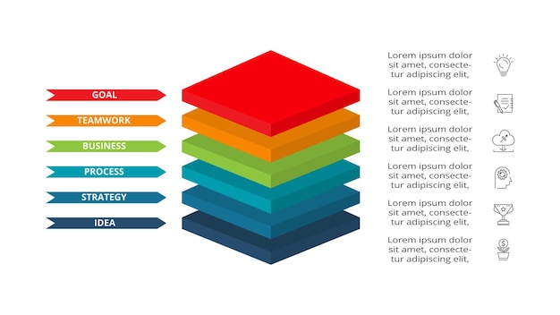 Icone di marketing e vettore di progettazione infografica per la presentazione del grafico del diagramma e il concetto di grafico rotondo con 6 opzioni