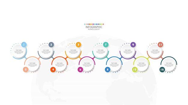 Progettazione infografica con icone e 12 opzioni o passaggi.