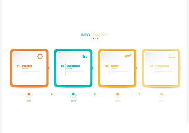 アイコンと 4 つのオプションまたは手順を含むインフォ グラフィック デザイン。インフォ グラフィック ビジネス コンセプト。アイコン、手順