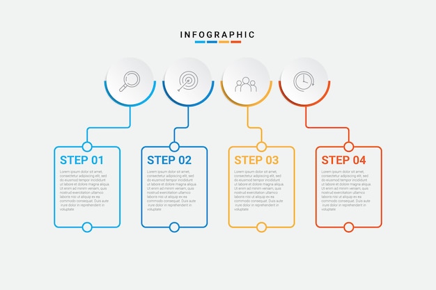 Design infografico con icone e 4 opzioni o passaggi infografica per il business