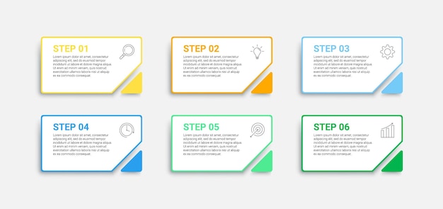 アイコンと6つのオプションまたはビジネスコンセプトのステップのインフォグラフィックを備えたインフォグラフィックデザイン