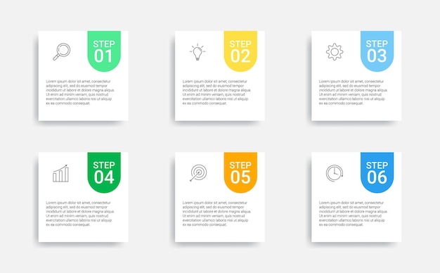アイコンと6つのオプションまたはステップを備えたインフォグラフィックデザイン