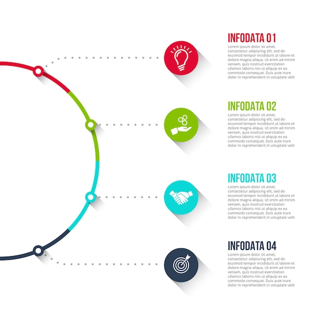 Infographic diapresentatie. concept van bedrijfsprojectvisualisatie met 4 opties of stappen.