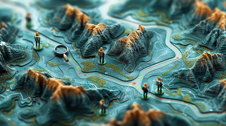 Vector an infographic displaying a dynamic map filled with winding roads and signposts