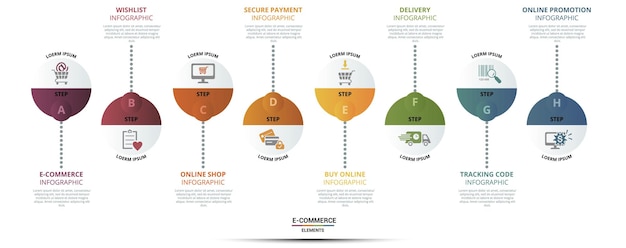 Infographic ecommerce template icons in different colors