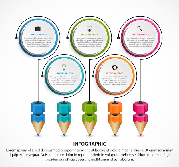 Vettore infografica per l'istruzione con matite colorate.