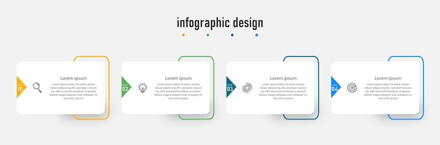 Modello di design piatto di raccolta di passaggi eleganti infografica con 4 passaggi vettore premium