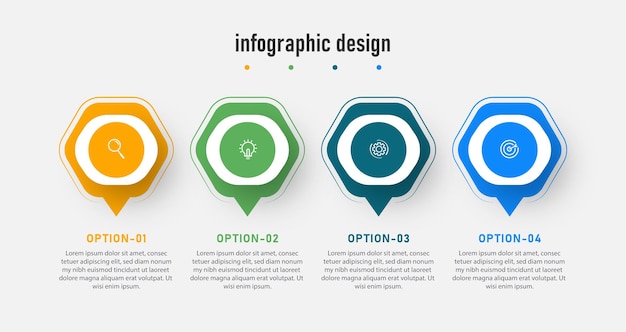 Modello di design piatto di raccolta di passaggi eleganti infografica con 4 passaggi vettore premium