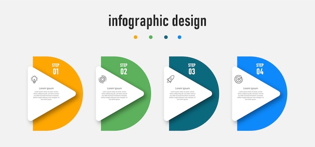 Modello di design piatto di raccolta di passaggi eleganti infografica con 4 passaggi vettore premium