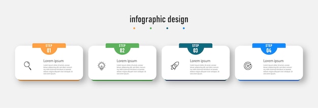 Modello di design piatto di raccolta di passaggi eleganti infografica con 4 passaggi vettore premium