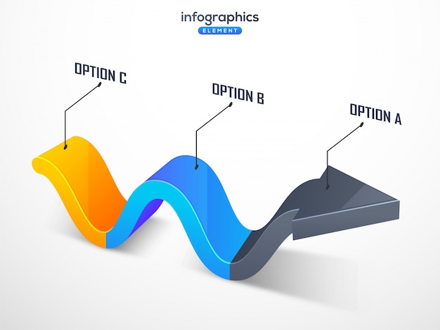 Infographic 요소, 3 단계의 3D 화살표.