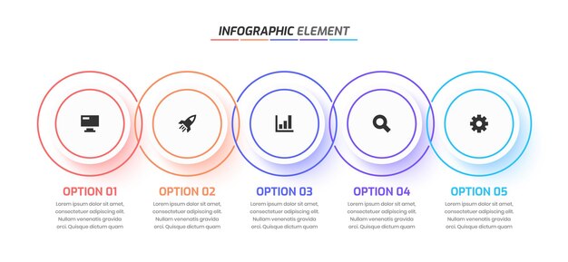 Modelli di progettazione di elementi infografici con icone e 5 opzioni adatte per il diagramma di processo