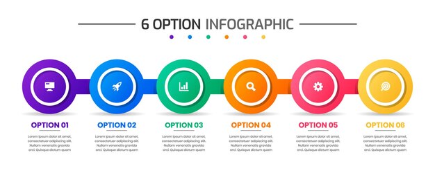 アイコンとプロセス図に適した6つのオプションを備えたインフォグラフィック要素のデザインテンプレート