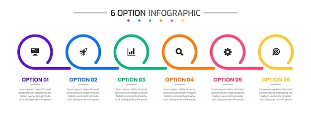 Modelli di progettazione di elementi infografici con icone e 6 opzioni