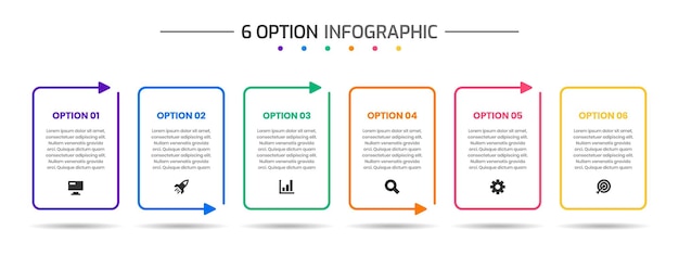 Modelli di progettazione di elementi infografici con icone e 6 opzioni