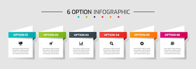 アイコンと6つのオプションを備えたインフォグラフィック要素のデザインテンプレート