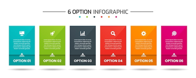 Modelli di progettazione di elementi infografici con icone e 6 opzioni