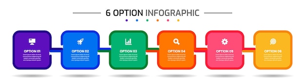 Modelli di progettazione di elementi infografici con icone e 6 opzioni