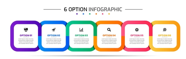 Modelli di progettazione di elementi infografici con icone e 6 opzioni