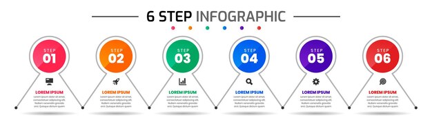 Шаблоны дизайна инфографических элементов с иконками и 6 шагов, подходящие для презентаций Блок-схема