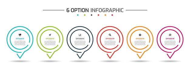아이콘 및 6가지 옵션이 있는 인포그래픽 요소 디자인 템플릿