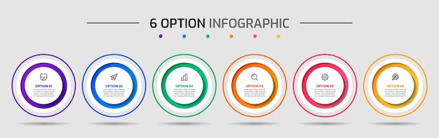 ベクトル アイコンと6つのオプションを持つインフォグラフィック要素のデザインテンプレート