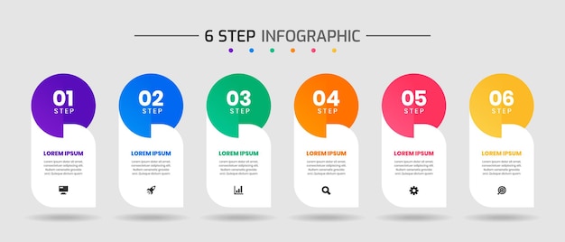アイコンとプロセス図に適した6つのステップを備えたインフォグラフィック要素のデザインテンプレート