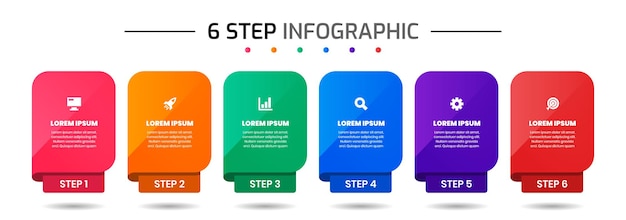 ベクトル アイコンと6つのステップとインフォグラフィック要素のデザインテンプレート