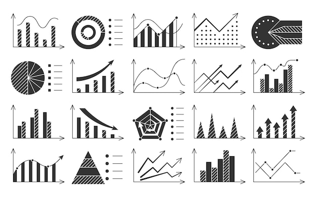 Elemento infografico diagramma nero silhouette set flusso di lavoro oggetto presentazione business personale squadra carriera crescita finanza concetto stock valutazione successo scala freccia fase crescita caduta isolata